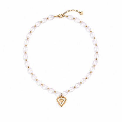 Telos Heart Clear Quartz Beaded Necklace