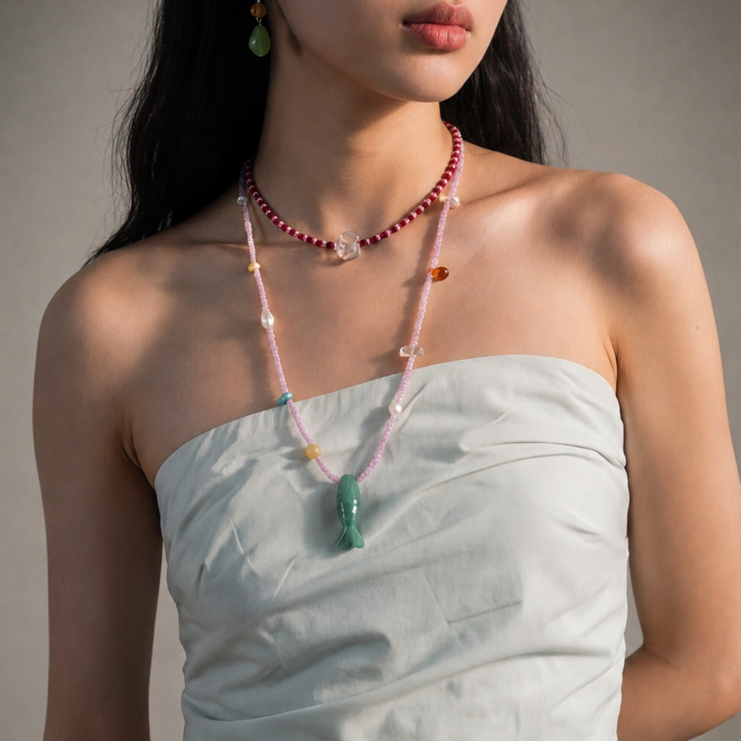 Summertime Aventurine Fish Necklace