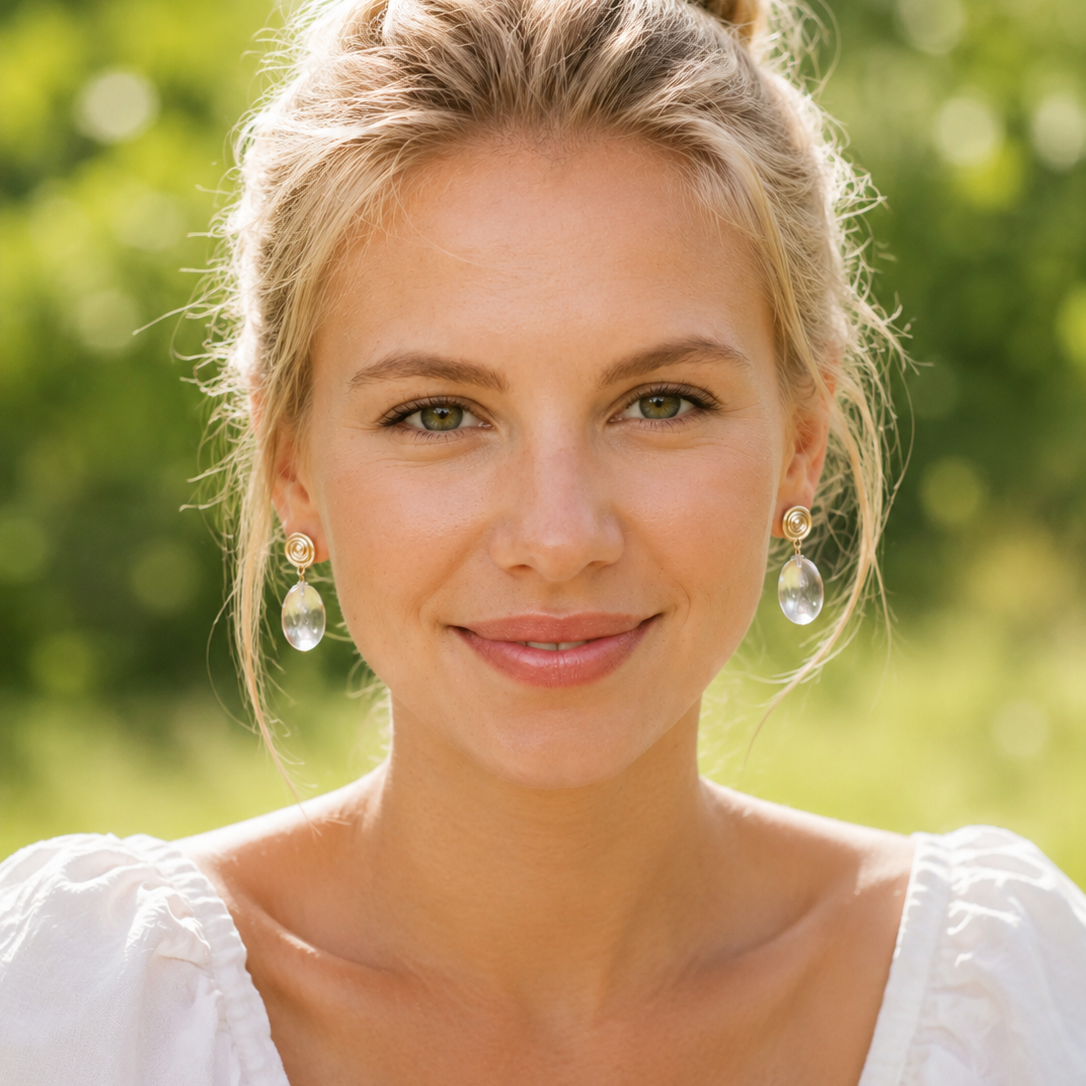 Woman with a bun hairstyle wearing earrings outdoors