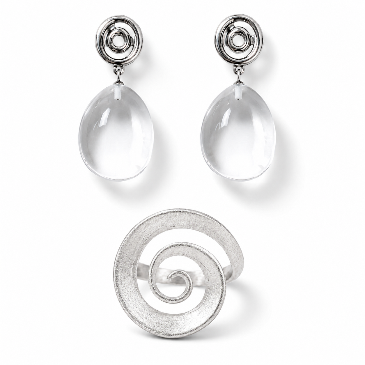 Vortex Clear Quartz Crystal Spiral Ring & Earrings Jewelry Set