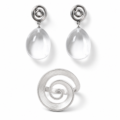 Vortex Clear Quartz Crystal Spiral Ring & Earrings Jewelry Set