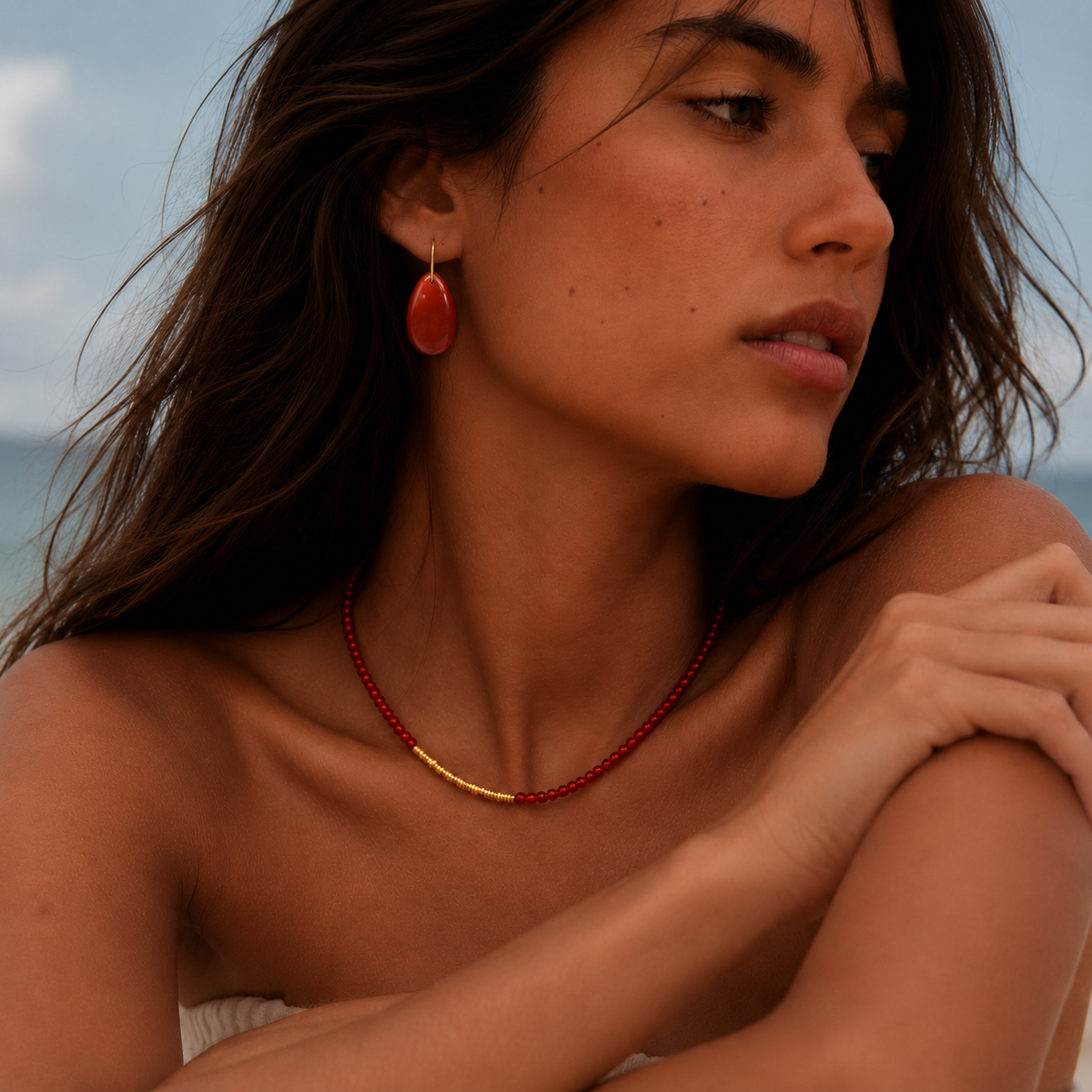 Navajo Red Agate Gold Vermeil Earrings & Necklace Jewelry Set