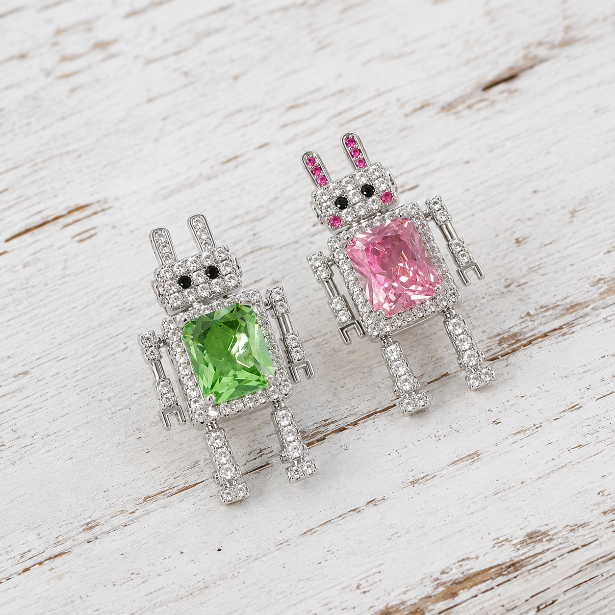 Little Robots White Gold Summer Earrings