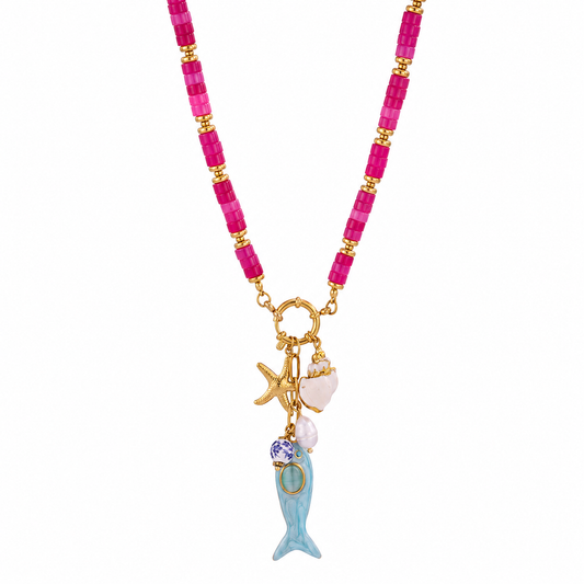 Seaside Treasure Fish & Shell Beaded Necklace