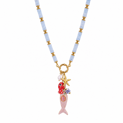 Seaside Treasure Fish & Shell Beaded Necklace