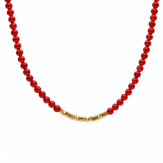 Navajo Red Agate and Golden Nugget Beaded Necklace