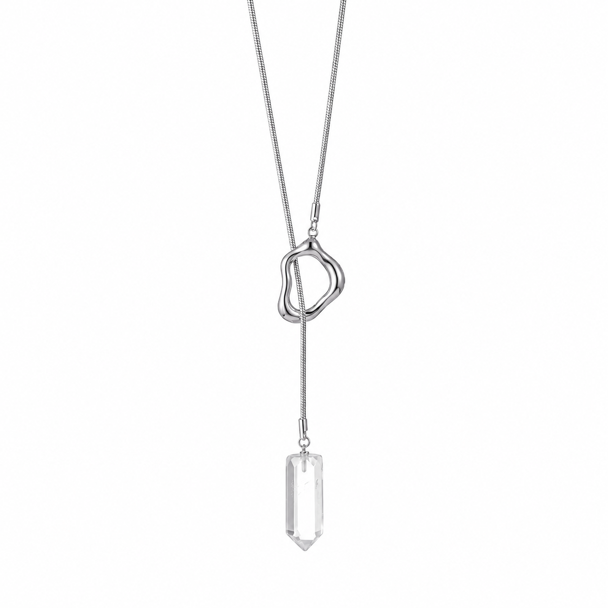Aether Clear Quartz Crystal & Titanium Steel Lariat Necklace