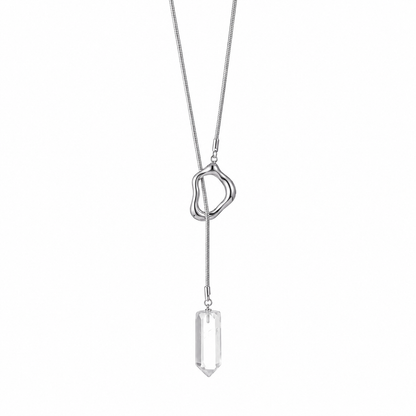 Aether Clear Quartz Crystal & Titanium Steel Lariat Necklace