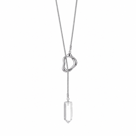 Aether Clear Quartz Crystal & Titanium Steel Lariat Necklace