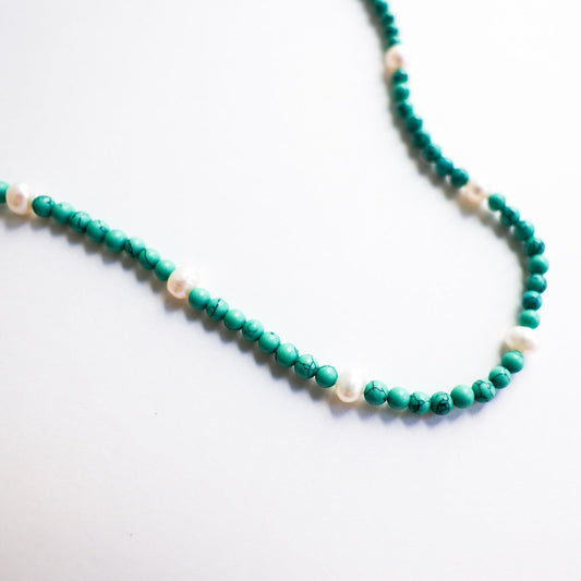 Tara Turquoise & Pearl Beaded Necklace - ORMIRO