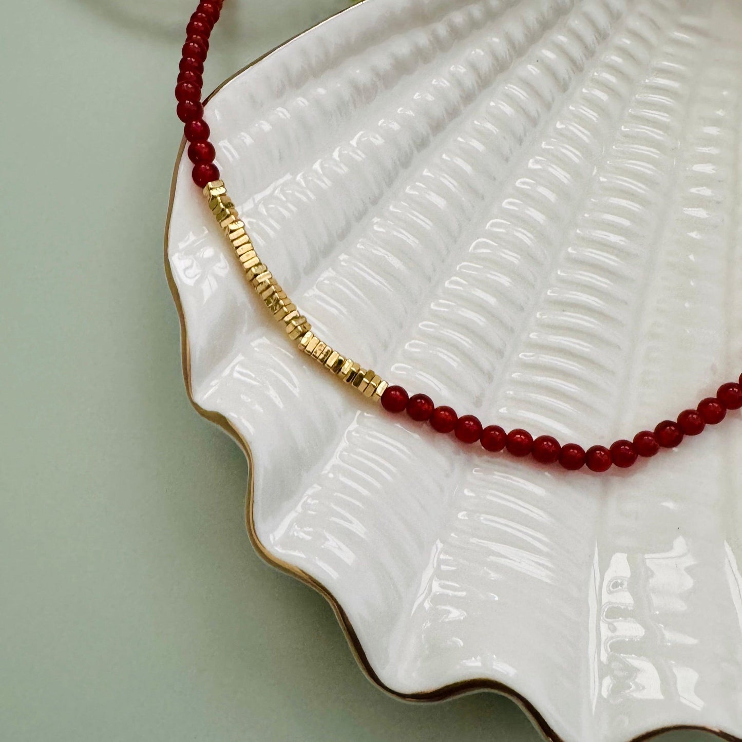 Navajo Red Agate and Golden Nugget Beaded Necklace - ORMIRO