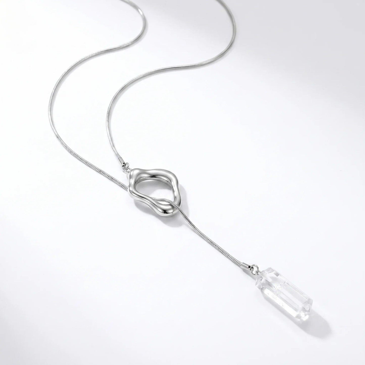 Aether Clear Quartz Crystal & Titanium Steel Lariat Necklace - ORMIRO