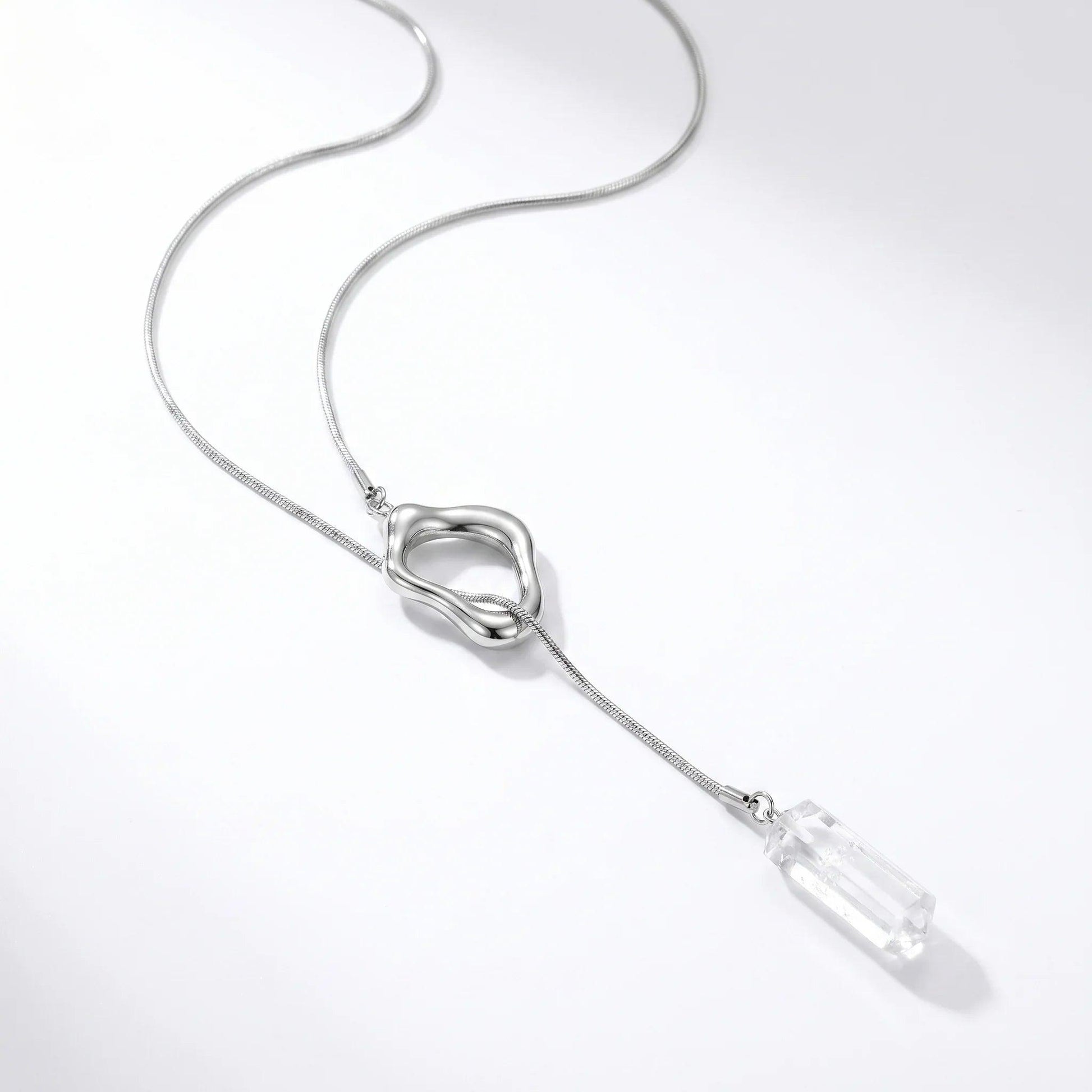 Aether Clear Quartz Crystal & Titanium Steel Lariat Necklace - ORMIRO