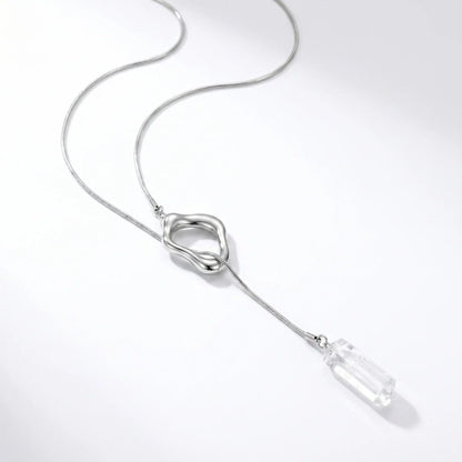 Aether Clear Quartz Crystal & Titanium Steel Lariat Necklace - ORMIRO