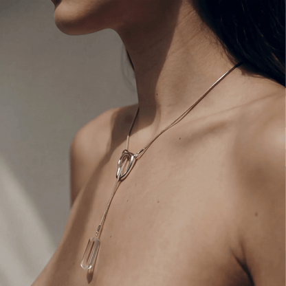 Aether Clear Quartz Crystal & Titanium Steel Lariat Necklace - ORMIRO