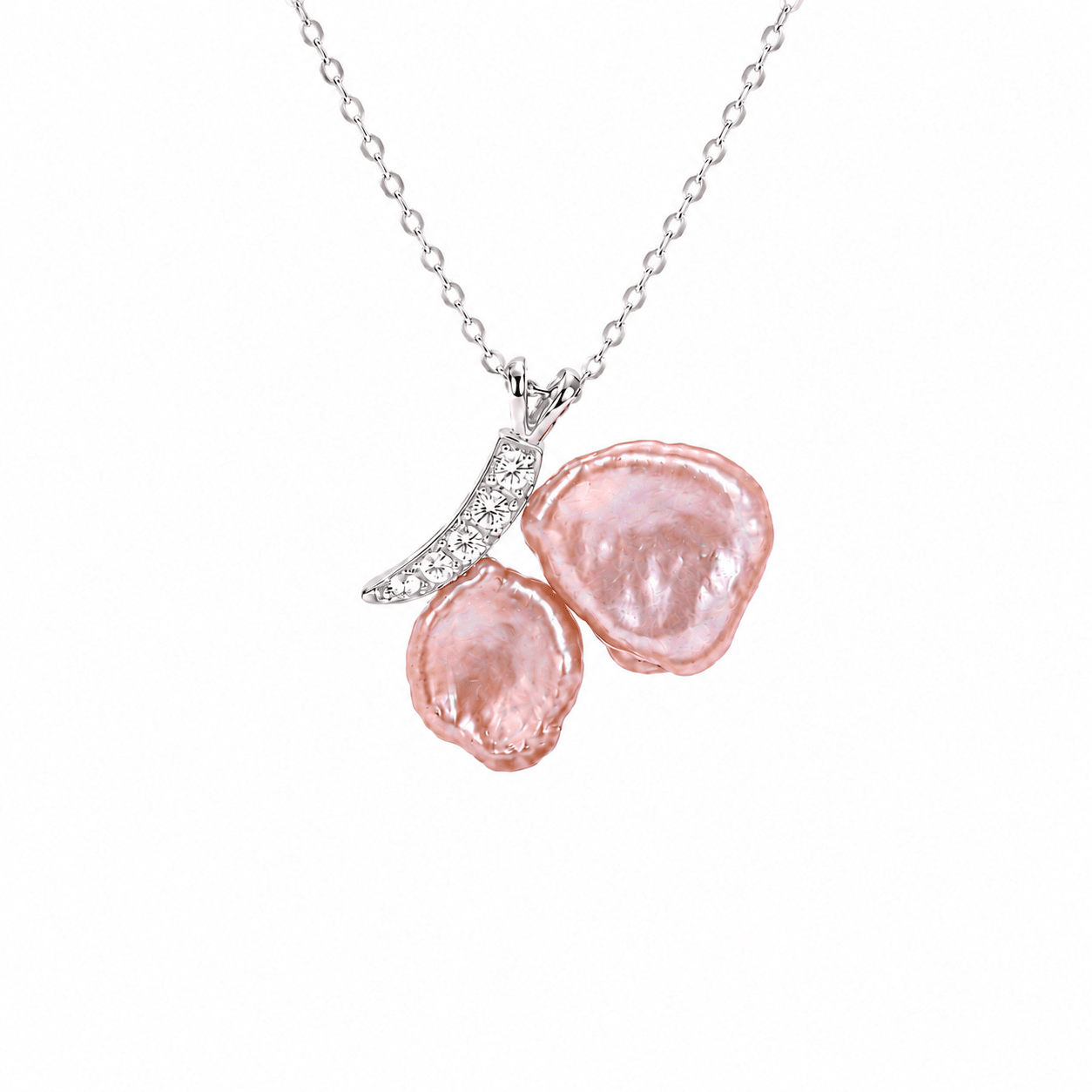 Aphrodite Blush Baroque Pearl & Silver Butterfly Necklace - ORMIRO