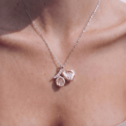 Aphrodite Blush Baroque Pearl & Silver Butterfly Necklace - ORMIRO