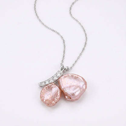 Aphrodite Blush Baroque Pearl & Silver Butterfly Necklace - ORMIRO