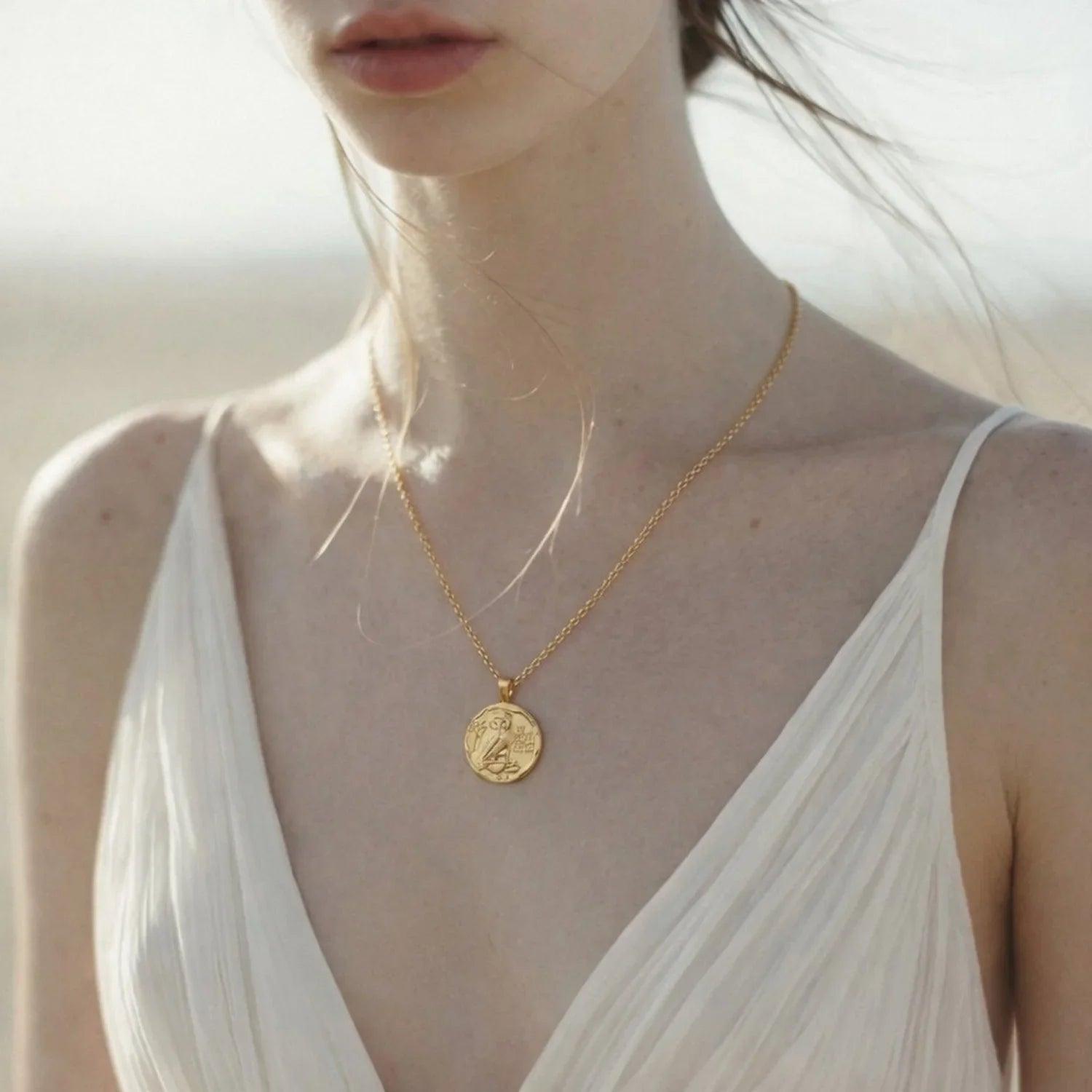 Athena's Owl Coin Necklace in 14K Gold - ORMIRO