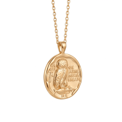 Athena's Owl Coin Necklace in 14K Gold - ORMIRO