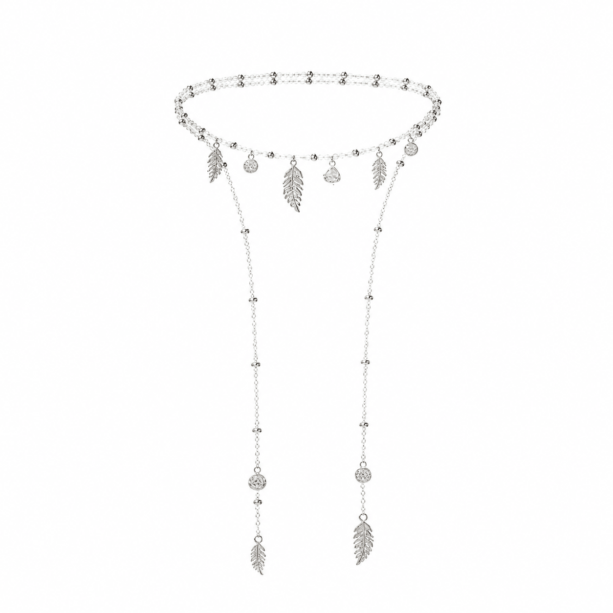 Aura Silver Feather Lariat Necklace - ORMIRO