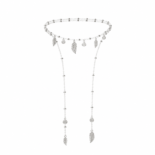 Aura Silver Feather Lariat Necklace - ORMIRO