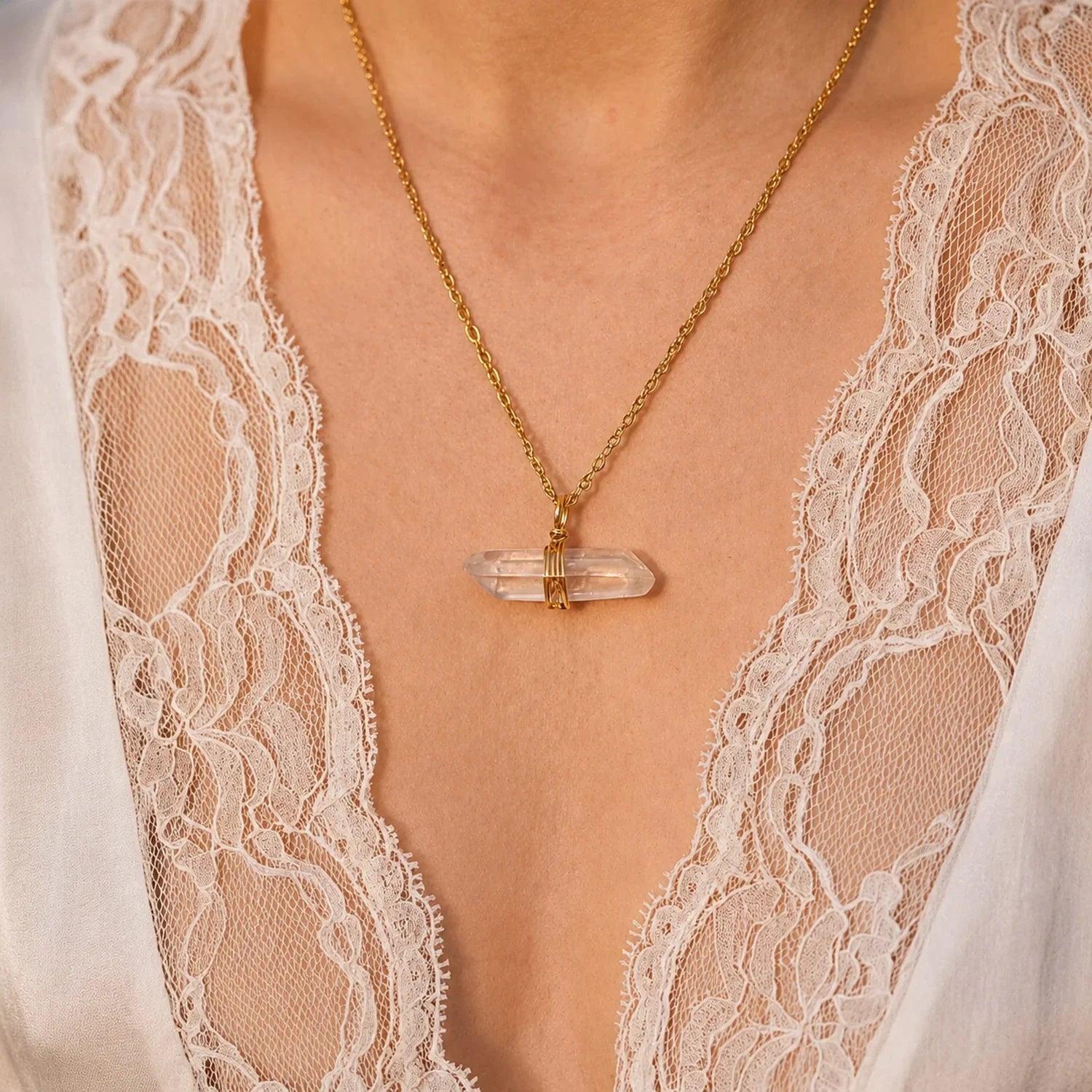 Axis Mundi Clear Crystal Quartz Point Pendant Necklace - ORMIRO