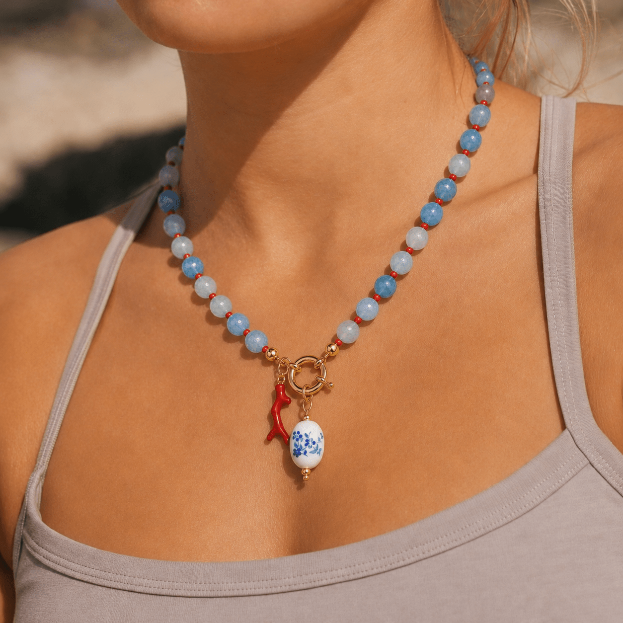 Azure Reef Agate Beaded Necklace - ORMIRO