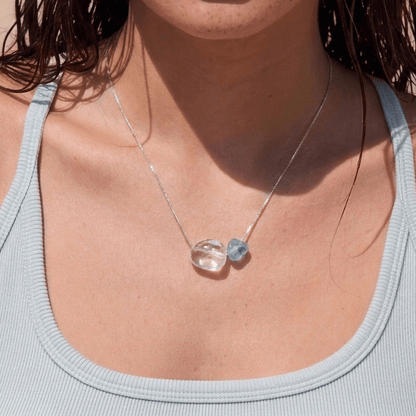 Blue Hour Aquamarine & Clear Quartz Silver Necklace - ORMIRO
