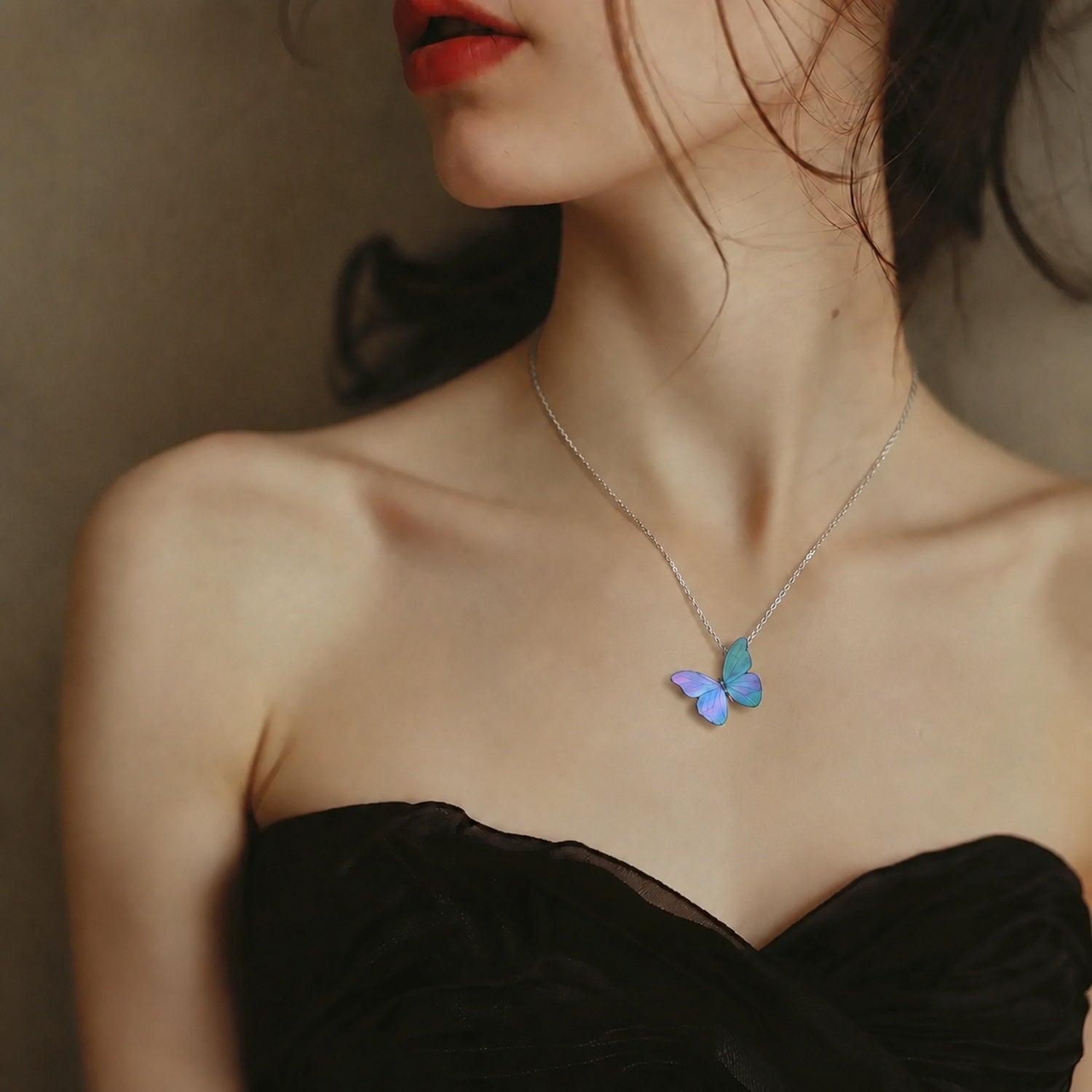 Blue Morpho Mother-of-Pearl Inlay Butterfly Necklace - ORMIRO