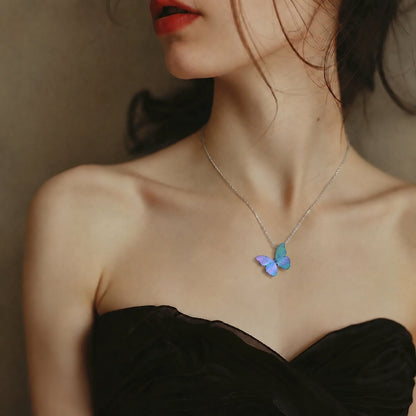 Blue Morpho Mother-of-Pearl Inlay Butterfly Necklace - ORMIRO