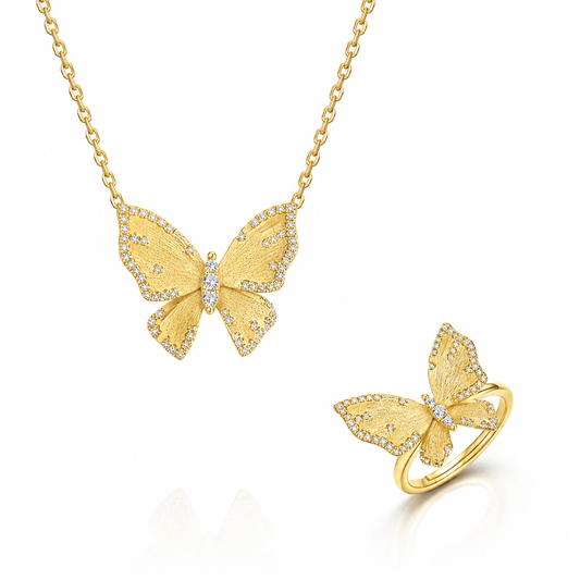 Butterfly Reverie Gold Vermeil Necklace and Ring Jewelry Set - ORMIRO