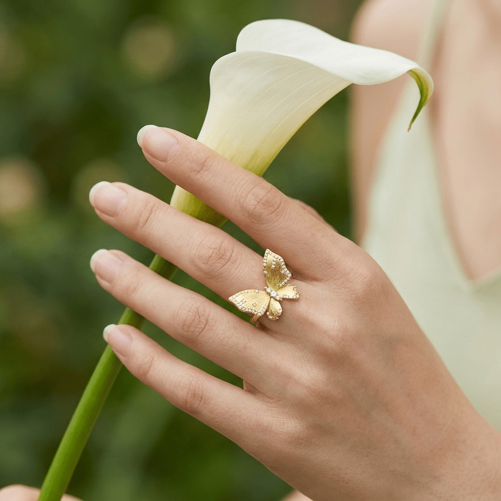 Butterfly Reverie Gold Vermeil Necklace and Ring Jewelry Set - ORMIRO