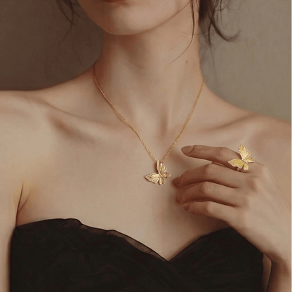 Butterfly Reverie Gold Vermeil Necklace and Ring Jewelry Set - ORMIRO
