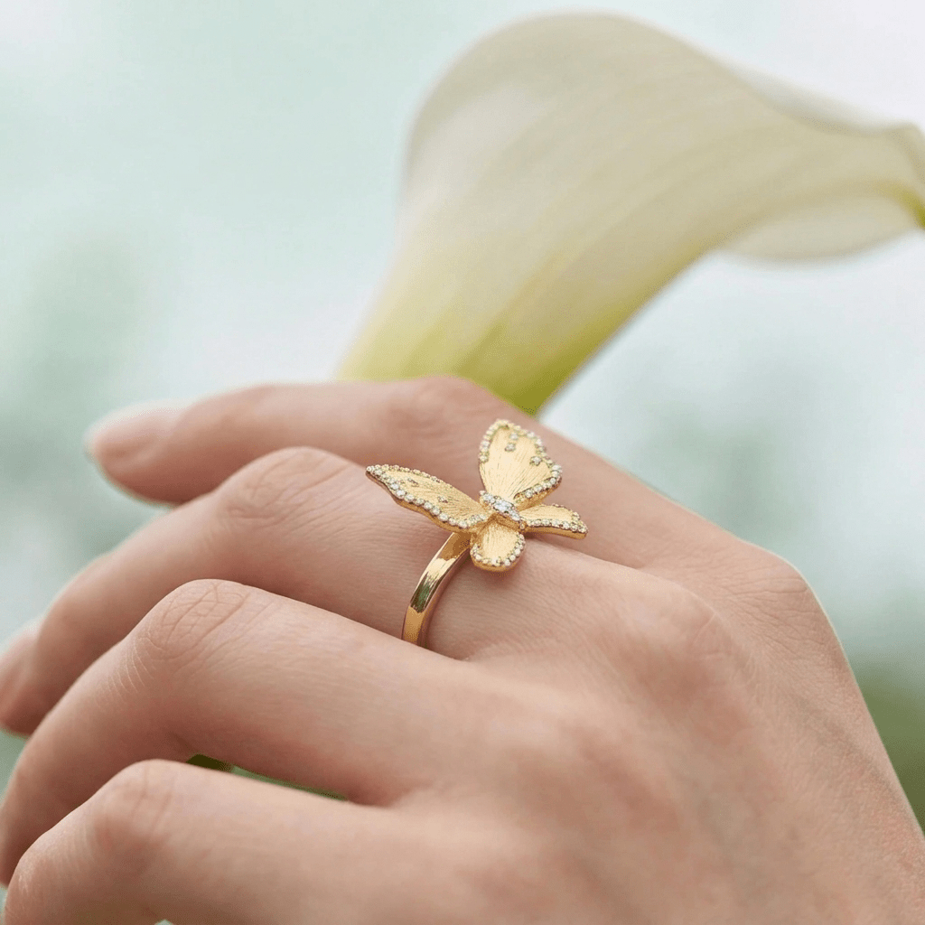 Butterfly Reverie Gold Vermeil Necklace and Ring Jewelry Set - ORMIRO