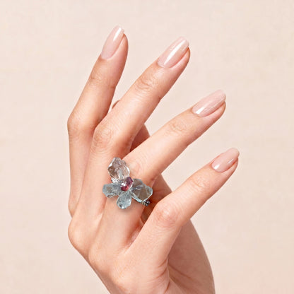 Eros Aquamarine & Garnet Butterfly Ring
