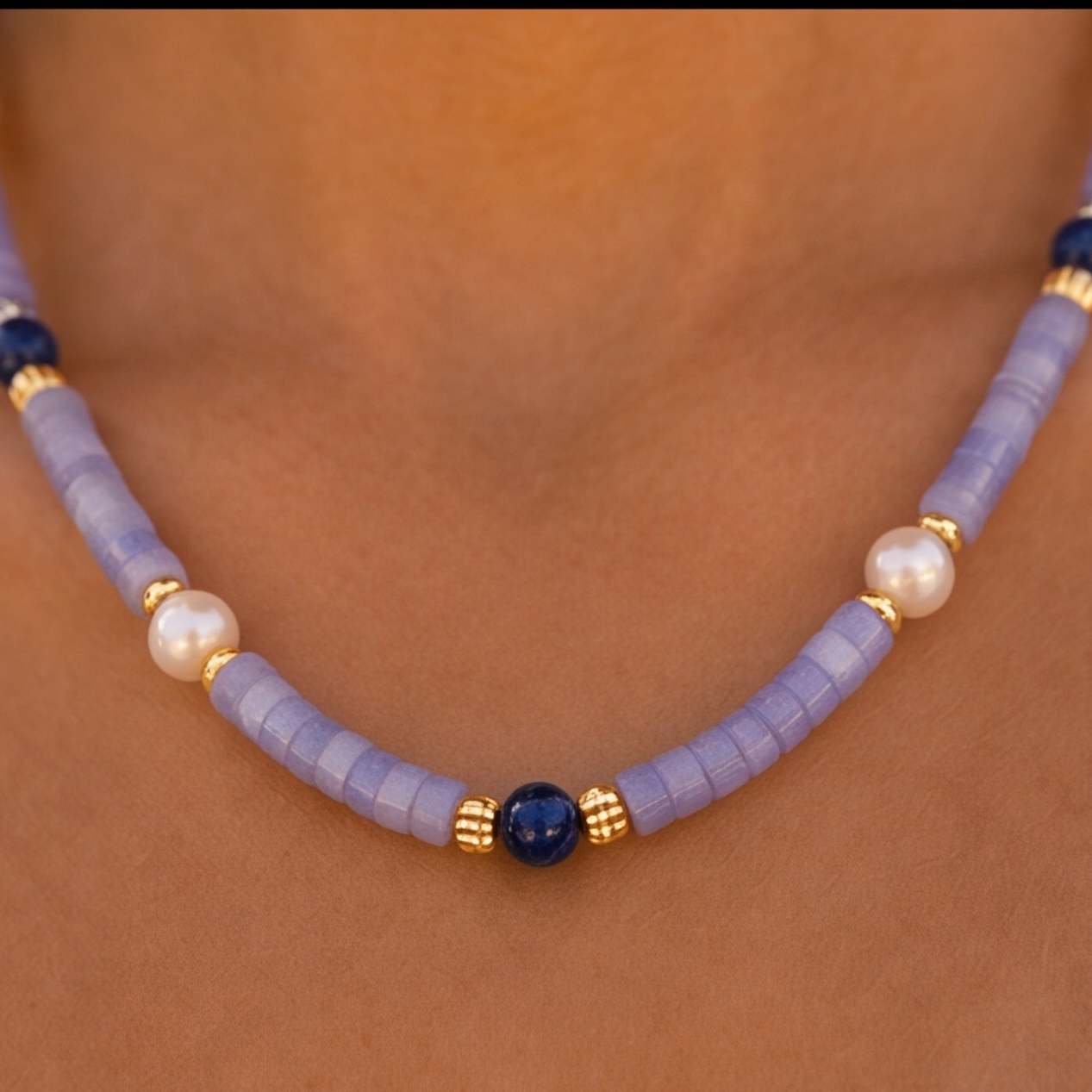 Iris Agate, Lapis Lazuli & Pearl Necklace