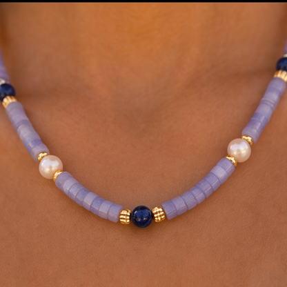 Iris Agate, Lapis Lazuli & Pearl Necklace