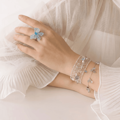 Celestia Multi-Gemstone & Pearl Silver Mesh Bracelet - ORMIRO