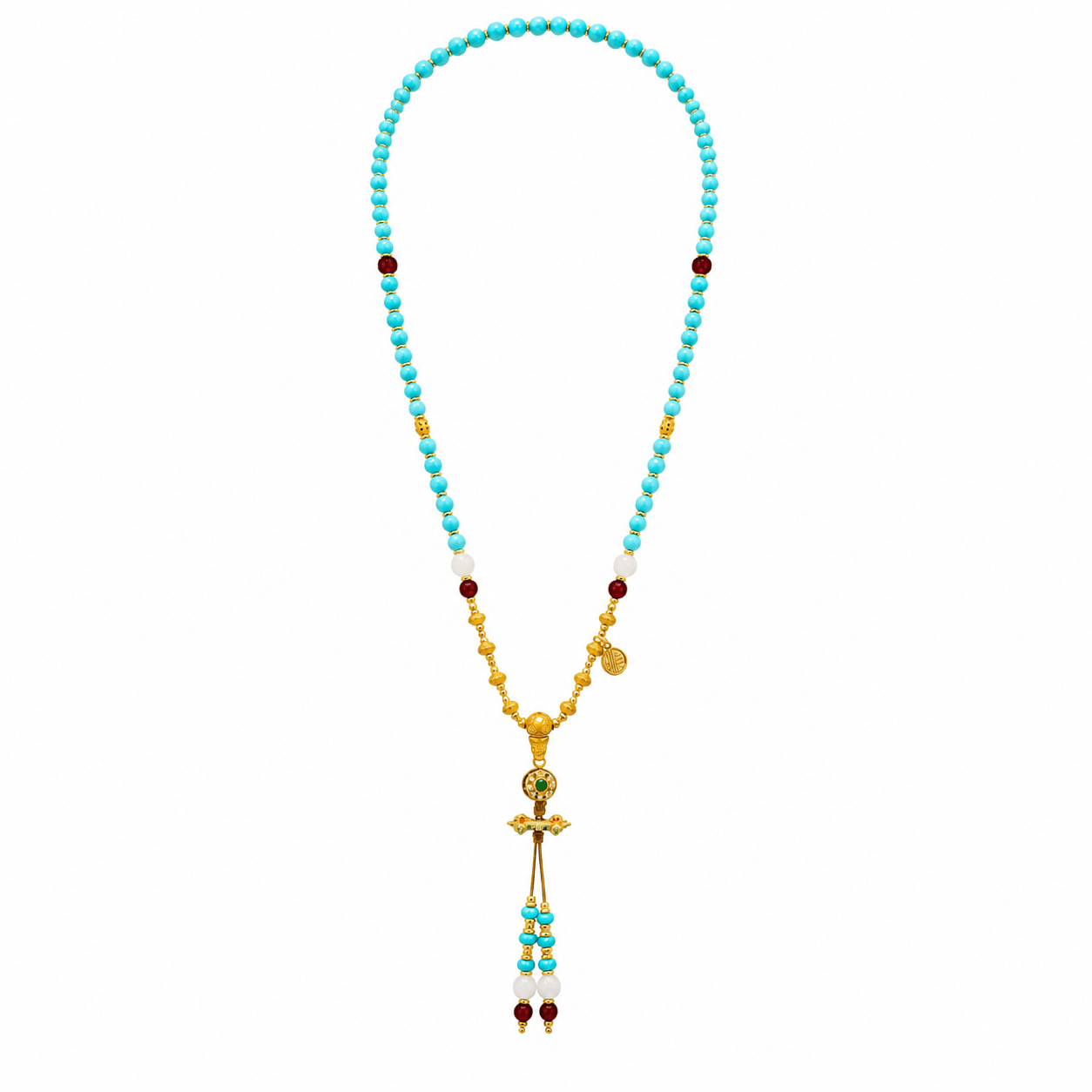 Dakini Blue Turquoise & Red Agate Beaded Tassel Necklace - ORMIRO