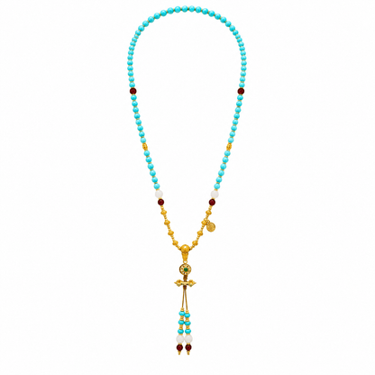 Dakini Blue Turquoise & Red Agate Beaded Tassel Necklace - ORMIRO