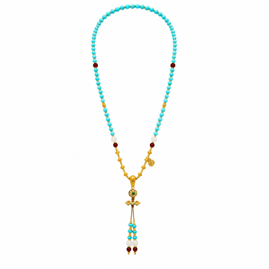 Dakini Blue Turquoise & Red Agate Beaded Tassel Necklace - ORMIRO