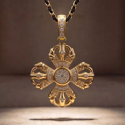 Double Vajra Gold Vermeil Pendant Necklace - ORMIRO