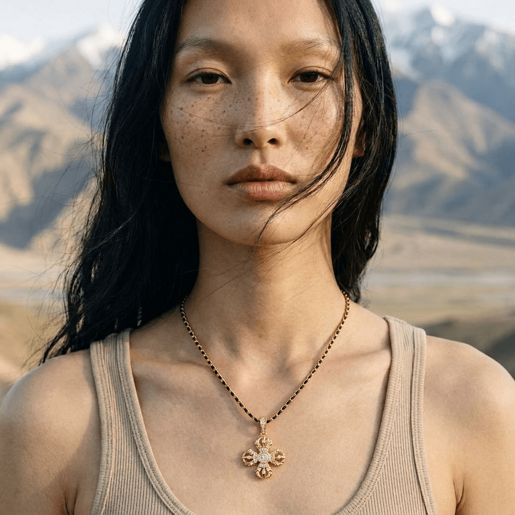 Double Vajra Gold Vermeil Pendant Necklace - ORMIRO