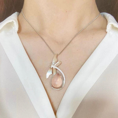 Dragonfly Rose Quartz Necklace - ORMIRO