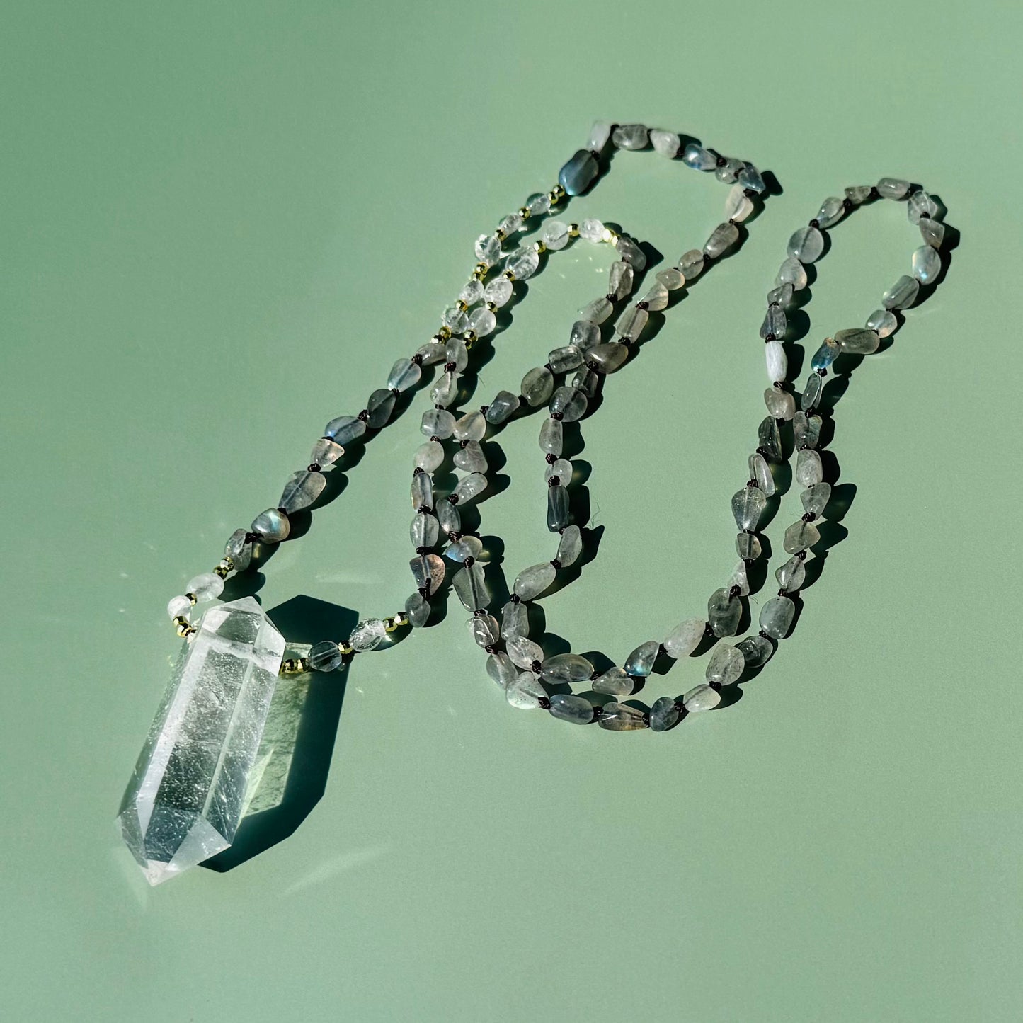 Durga Labradorite & Clear Quartz 108 Beads Mala Necklace - ORMIRO