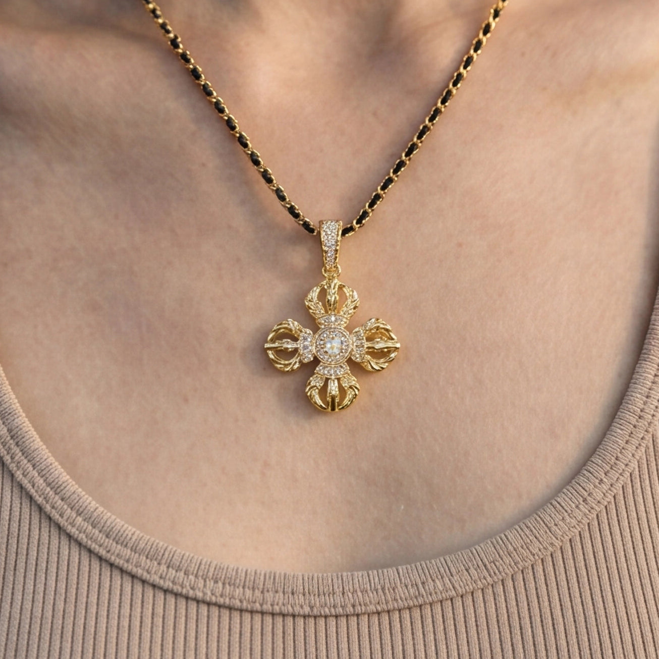 Double Vajra Gold Vermeil Pendant Necklace