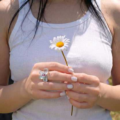Eros Aquamarine & Garnet Butterfly Ring - ORMIRO