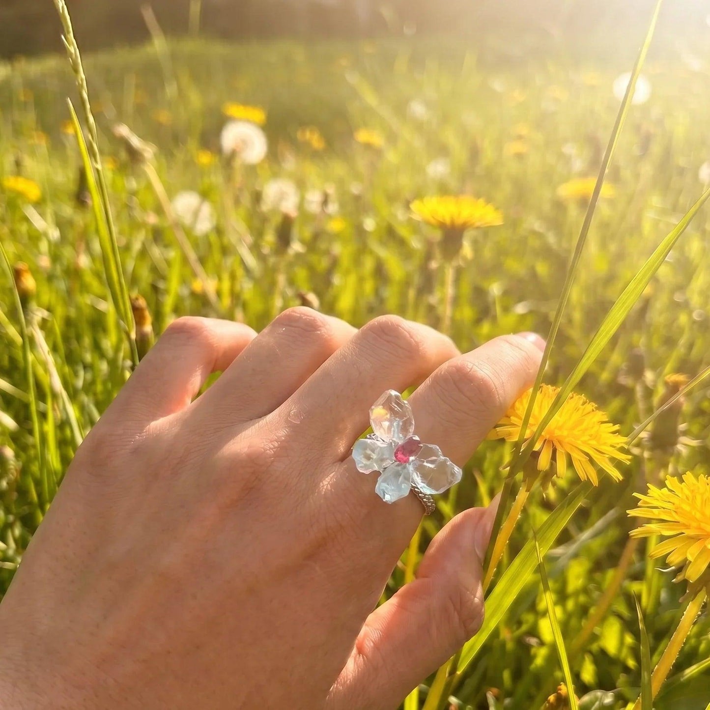 Eros Aquamarine & Garnet Butterfly Ring - ORMIRO