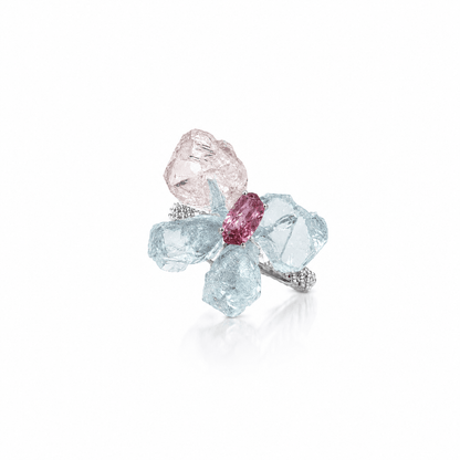 Eros Aquamarine & Garnet Butterfly Ring - ORMIRO